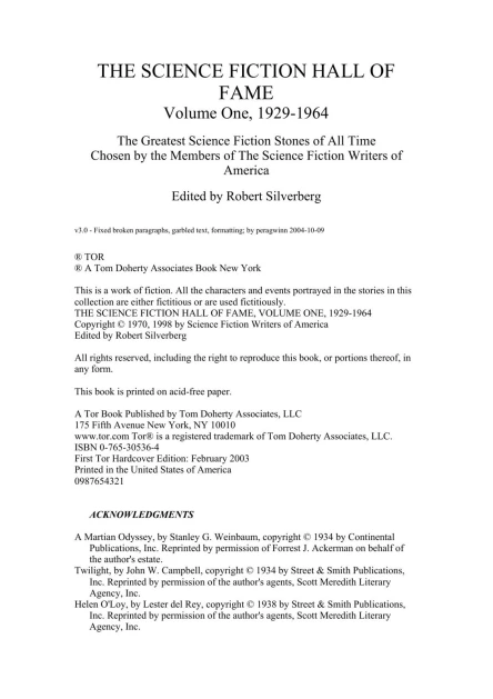 The Science Fiction Hall of Fame Volume One The Greatest Science Fiction Stories of All Time Chosen by the Members of the Science Fiction Writers of America